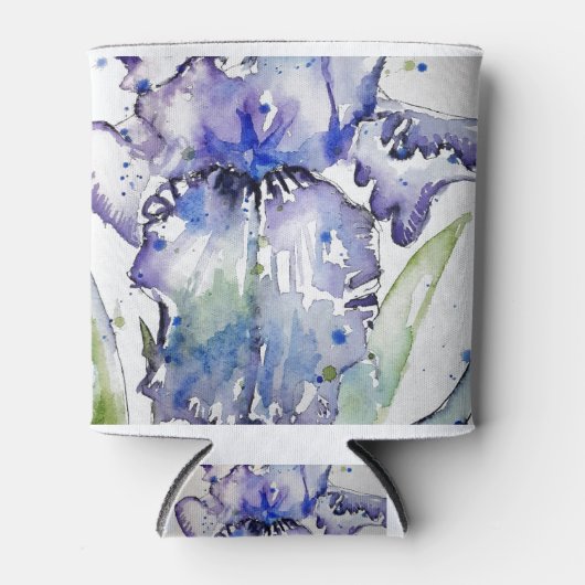 Blue Iris Art Waterverf Flower Art Blikjeskoeler (Voorkant)