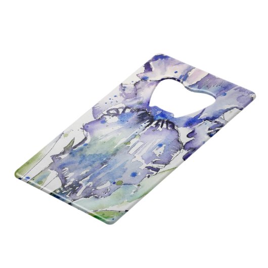 Blue Iris Art Waterverf Flower Art Creditkaart Flessenopener (Voorkant Gekanteld)