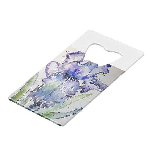 Blue Iris Art Waterverf Flower Art Creditkaart Flessenopener (Achterkant Gekanteld)