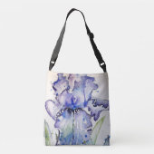 Blue Iris Art Waterverf Flower Art Crossbody Tas (Achterkant)