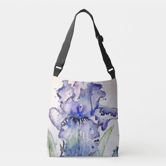 Blue Iris Art Waterverf Flower Art Crossbody Tas (Voorkant)