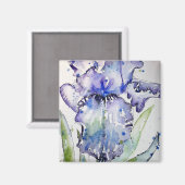Blue Iris Art Waterverf Flower Art Magneet (Voorkant / Achterkant)