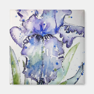 Blue Iris Art Waterverf Flower Art Magneet