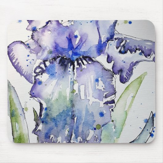Blue Iris Art Waterverf Flower Art Muismat (Voorkant)