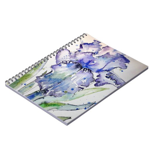 Blue Iris Art Waterverf Flower Art Notitieboek (Linkerzijde)