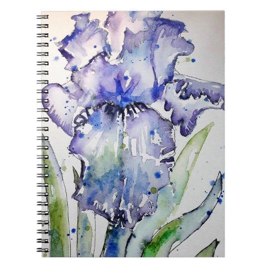 Blue Iris Art Waterverf Flower Art Notitieboek (Voorkant)