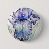Blue Iris Art Waterverf Flower Art Ronde Button 5,7 Cm (Voorkant)