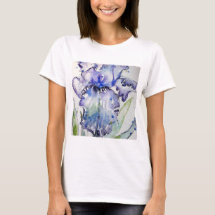Blue Iris Art Waterverf Flower Art T-shirt