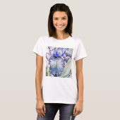 Blue Iris Art Waterverf Flower Art T-shirt (Voorkant volledig)