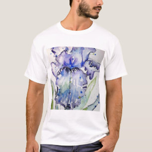 Blue Iris Art Waterverf Flower Art T-shirt