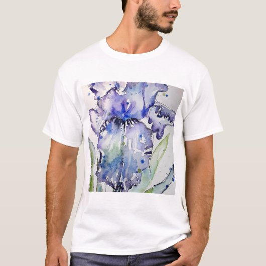 Blue Iris Art Waterverf Flower Art T-shirt (Voorkant)