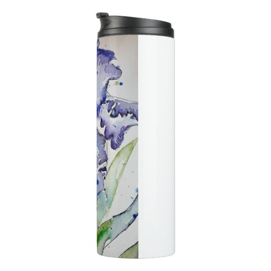 Blue Iris Art Waterverf Flower Art Thermosbeker (Geroteerd rechts)