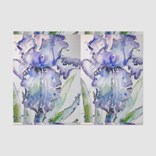 Blue Iris Art Waterverf Flower Art Tissuepapier (Voorkant)