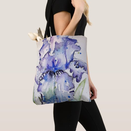 Blue Iris Art Waterverf Flower Art Tote Bag (Dichtbij)