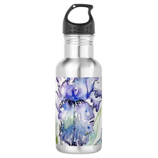 Blue Iris Art Waterverf Flower Art Waterfles (Voorkant)