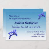 Blue Iris Bloemen Quinceañera Uitnodiging (Voorkant / Achterkant)