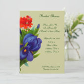 Blue Iris Bouquet Floral Vrijgezellenfeest Invite Kaart (Staand voorkant)