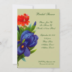 Blue Iris Bouquet Floral Vrijgezellenfeest Invite Kaart