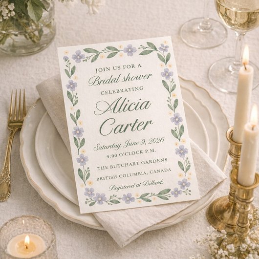 Blue Iris Bridal Shower Invitations - Editable Kaart