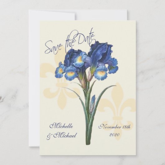 Blue Iris Fleur de Lis Save the Date (Voorkant)