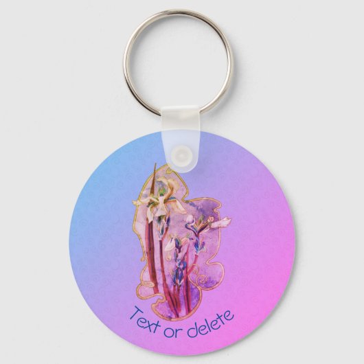 Blue Iris Floral Art op maat Sleutelhanger (Achterkant)