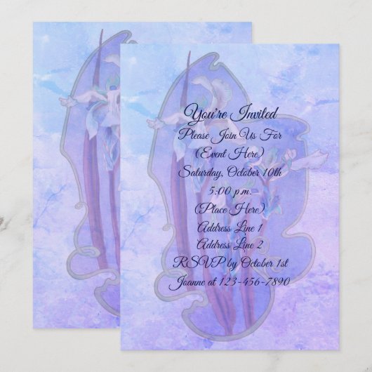 Blue Iris Floral Art Party Kaart (Voorkant / Achterkant)