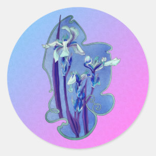 Blue Iris Floral Art Ronde Sticker