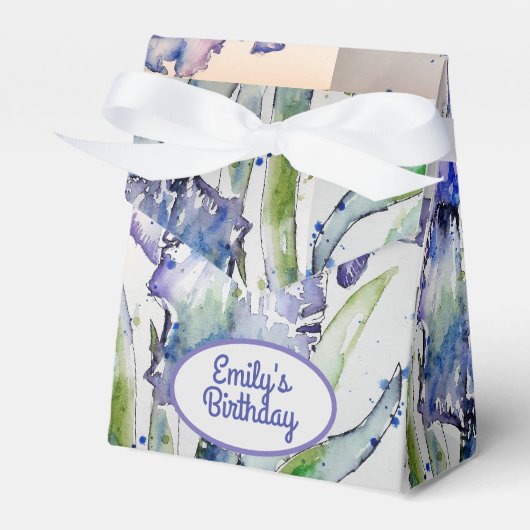 Blue Iris Floral Birthday Cake Favor Box Bedankdoosjes (Voorkant Zijde)