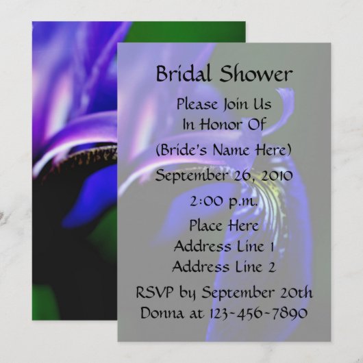 Blue Iris Floral Bridal Wedding Shower Uitnodiging (Voorkant / Achterkant)