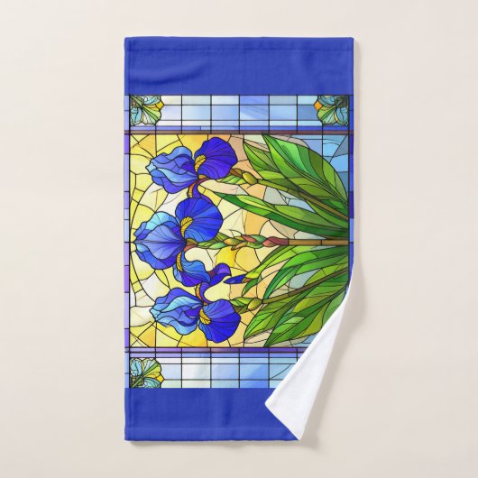 Blue Iris Floral Glas in lood Handdoek Set (Handdoek)