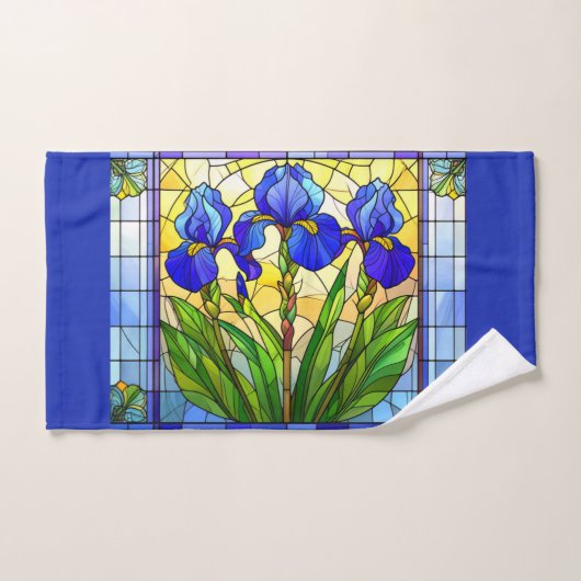 Blue Iris Floral Glas in lood Handdoek Set (Handdoek)
