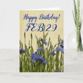 Blue Iris Floral Leap Day Birthday Kaart (Voorkant)