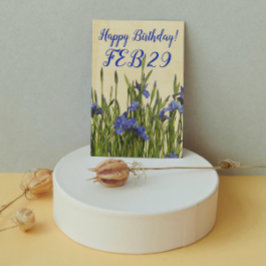 Blue Iris Floral Leap Day Birthday Kaart