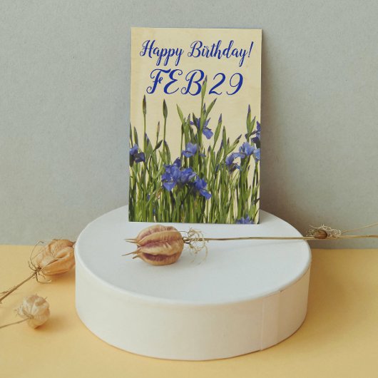 Blue Iris Floral Leap Day Birthday Kaart