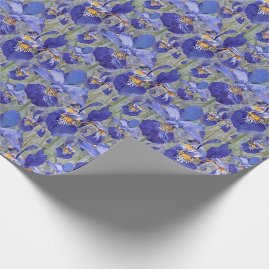 Blue Iris Floral Pattern Cadeaupapier (Hoek)