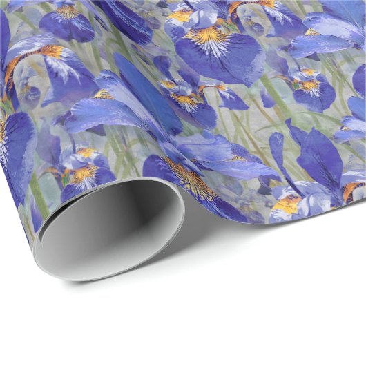 Blue Iris Floral Pattern Cadeaupapier (Rol Hoek)