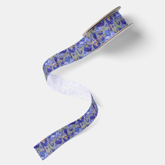 Blue Iris Floral Pattern Satijnen Lint (Achterkant)