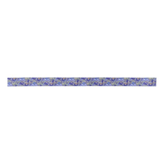 Blue Iris Floral Pattern Satijnen Lint (Voorkant)