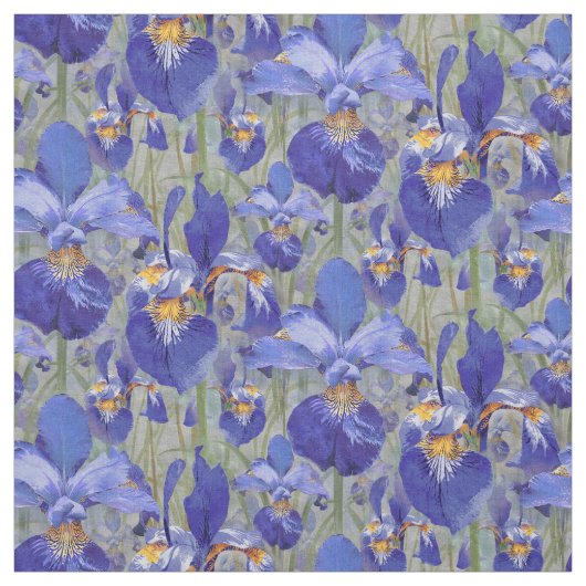 Blue Iris Floral Pattern Stof (Swatch)