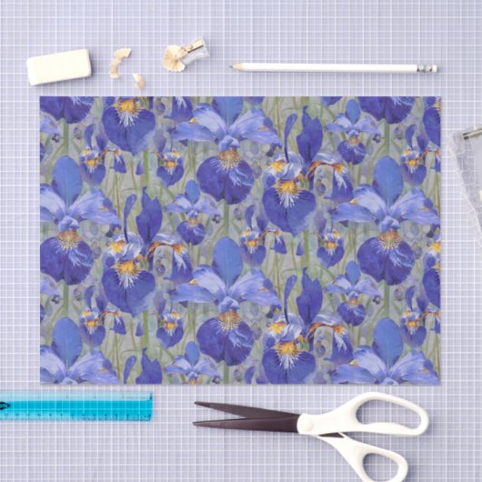Blue Iris Floral Pattern Tissuepapier (Craft)