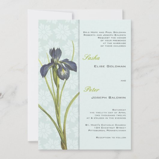 Blue Iris Floral Wedding Invitation 2 Kaart (Voorkant)