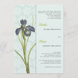 Blue Iris Floral Wedding Invitation 2 Kaart