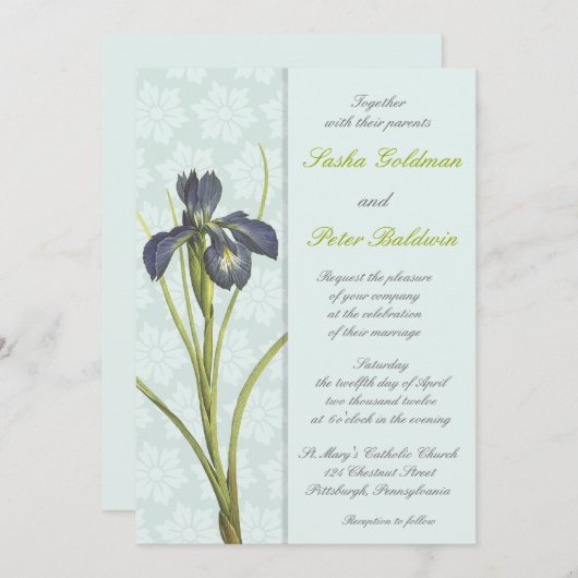 Blue Iris Floral Wedding Invitation Kaart (Voorkant / Achterkant)