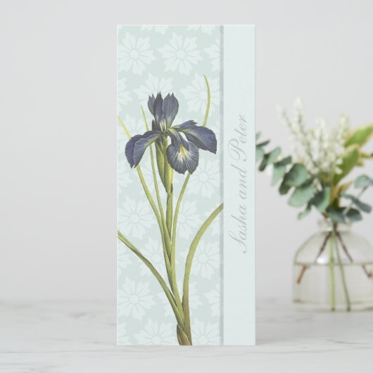 Blue Iris Floral Wedding Invitation Kaart (Staand voorkant)