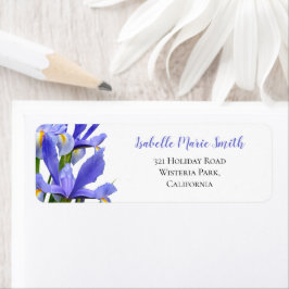 Blue Iris Floral Wedding Modern Return Address Etiket