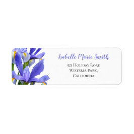 Blue Iris Floral Wedding Modern Return Address Etiket