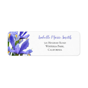Blue Iris Floral Wedding Modern Return Address Etiket