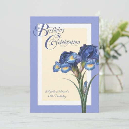 Blue Iris Flower Birthday Celebration Kaart (Staand voorkant)