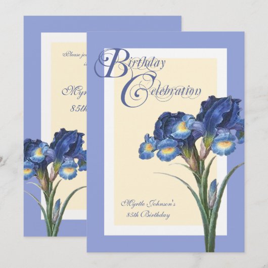 Blue Iris Flower Birthday Celebration Kaart (Voorkant / Achterkant)