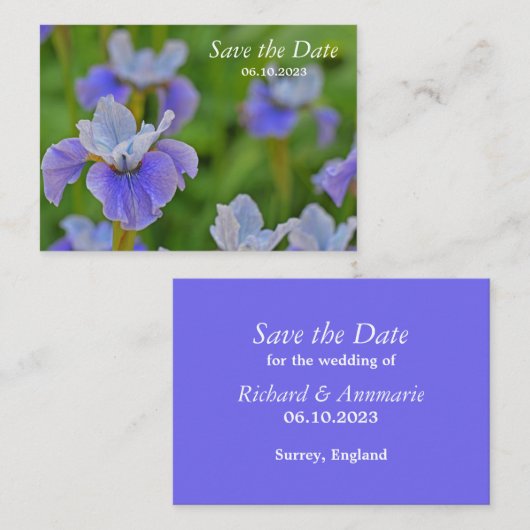 Blue Iris Flower Botanical Save the Date Informatiekaartje (Voorkant / Achterkant)